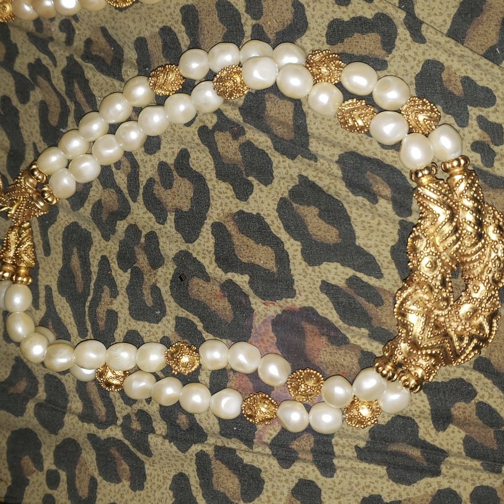 Vintage Mary McFadden 1988 gold plated necklace and bracelet - Picture 5 of 12